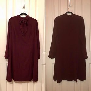 Who What Wear burgundy long sleeved tie-neck dress